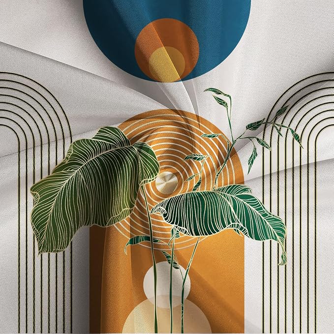 Boho Shower Curtain for Bathroom Modern Mid Century Plant Palm Leaves Bath Curtain Modern Minimalist Geometric Arch Bath Decor Waterproof Polyester Fabric Curtains Set 72x78 inch