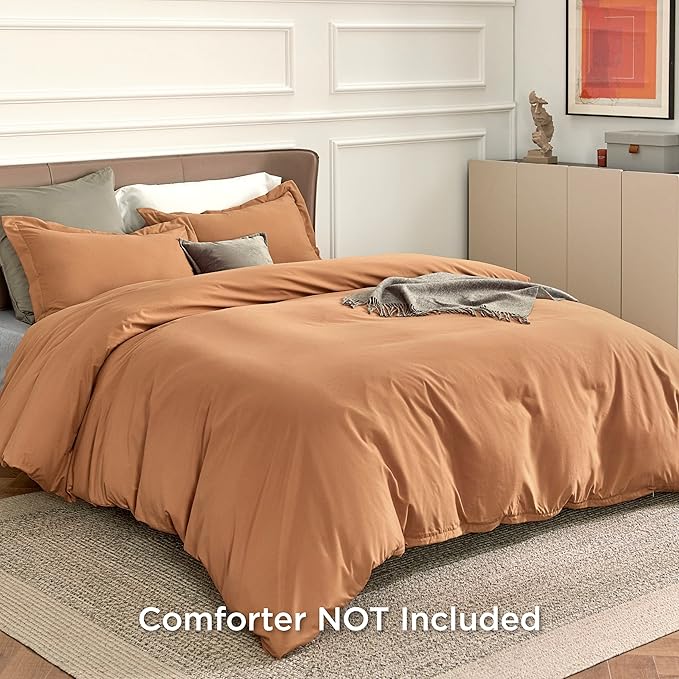Bedsure Duvet Cover King Size - Soft Double Brushed Bedding Set for Kids & Adults, Zipper Closure, 3 Pieces, Includes 1 Duvet Cover (104"x90") & 2 Pillow Shams, NO Comforter, Burnt Orange