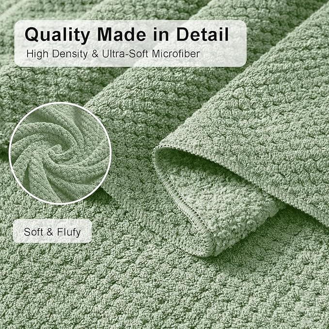 8 Piece Green Family Bath Towel Set-2 Oversized Bath Towel Sheets,2 Hand Towels,4 Washcloths-600GSM Soft Highly Absorbent Quick Dry Beach Chair Towels Woven Towels for Bathroom Hotel and Spa