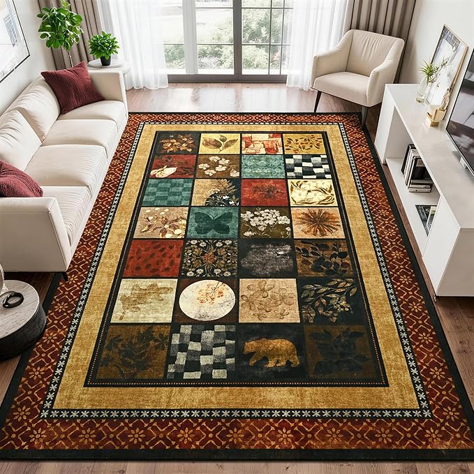 Tepook 6x9 Area Rugs for Living Room, Modern Large Geometric Rug for Bedroom, Washable Patchwork Rug Indoor Non Slip Throw Carpets for Dining Room Office Farmhouse Home Decor, Colorful