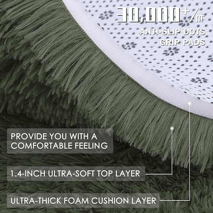 OLANLY 2x4 Machine Washable Runner Rugs for Hallway, Soft Fluffy Shaggy Bedside Rugs for Bedroom, Living Room, Indoor Floor Carpet for Kids Girls and Boys, Home Decor Aesthetic, Olive Green