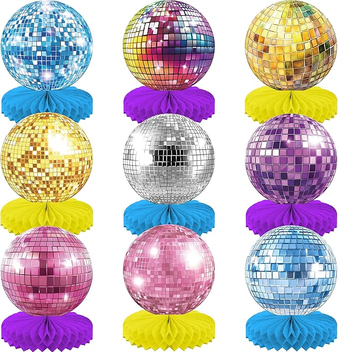 KatchOn, Disco Ball Centerpieces - Pack of 9 | New Years Centerpieces for New Years Decorations 2026 | Colorful Disco Ball for Disco Ball Party Decorations | 80s, 90s Theme Party Decorations