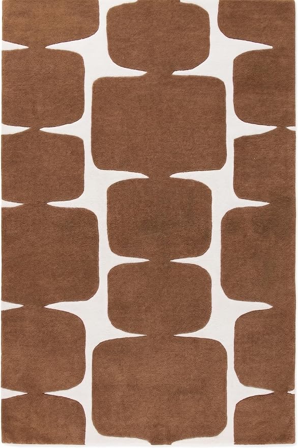 Restoration and Renovation Modern Wool Area Rug - Contemporary Abstract Geometric Design, Thick & Soft Hand-Tufted Carpet - Ideal for Indoor Decor in Living Room, Bedroom (Brown, 2.6' x 8')