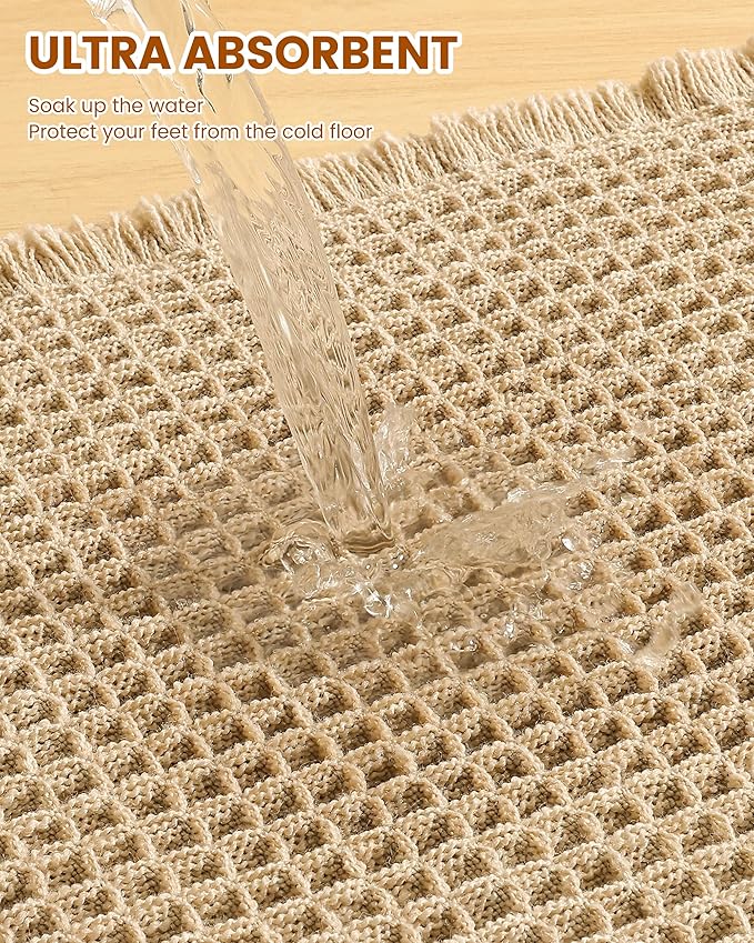 Smiry Waffle Bath Mat 60x16, Extra Soft Absorbent Bathroom Rugs, Non Slip Machine Washable Quick Dry Bath Rugs for Bathroom Floor, Tub, Shower, Home Decor Accessories, Brown