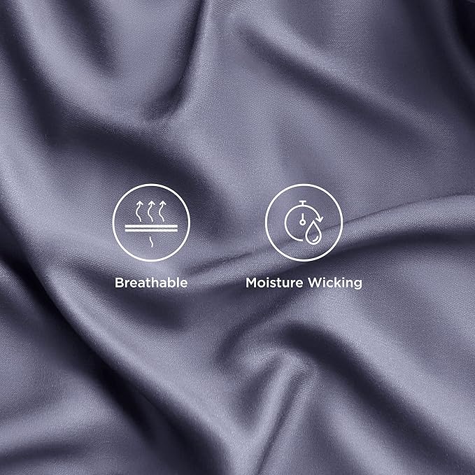 Bedsure Cooling Sheets Twin, Rayon Derived from Bamboo, Cooling Sheets, Breathable & Soft, Deep Pocket Up to 16 Inches, Hotel Luxury Silky Bedding for Hot Sleepers, Dark Grey