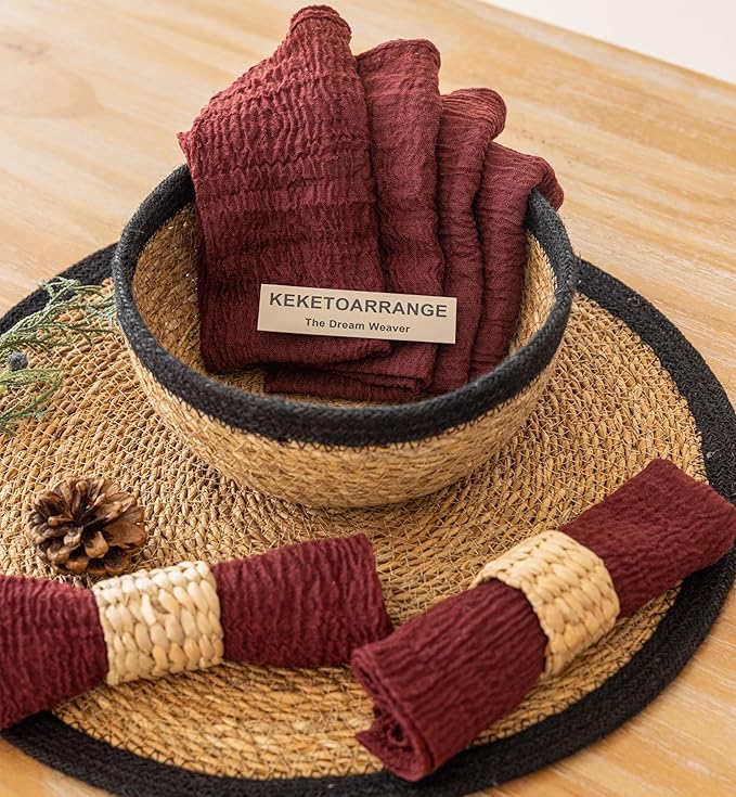 Cheesecloth Napkins 17x17 Inches Cloth Napkins Reusable Handmade for Lunch Dinner Wedding Baby Shower Bridal Shower Party Rustic Boho Decorations Bulk Set of 10 Burgundy
