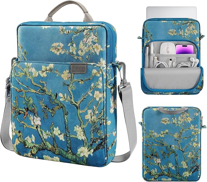 MoKo 13.3-14 Inch Laptop Sleeve Bag Fits MacBook Pro M3/M2 14" 2023, MacBook Pro 13" M2, Air 13.6 M3/M2,Tab S8 Ultra 14.6,Handle Carrying Case with Shoulder Strap, Apricot Flower