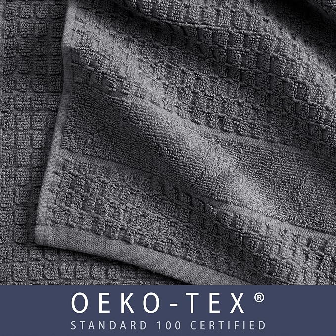 Market & Place 100% Cotton Super Soft Luxury Hand Towel Set | Quick-Dry and Highly Absorbent | Waffle Textured | 550 GSM | Includes 6 Hand Towels | Harper Collection (Dark Grey)