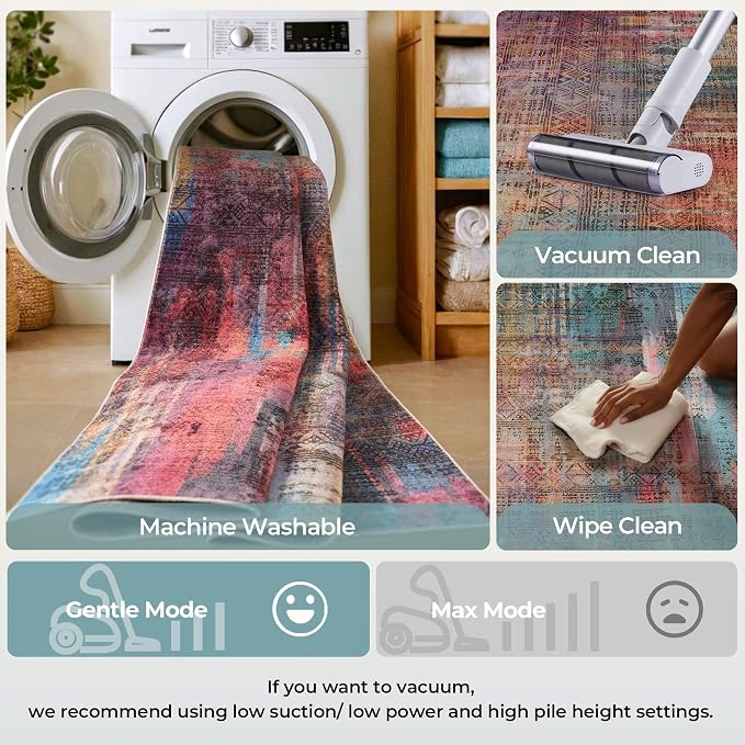 Kokia Abstract Area Rugs 9x12 Bedroom Washable Decor Low Pile Non-Slip Non-Shedding Indoor Brick Ochre Carpet Foldable Stain Resistant Floor Mat Living Room Dining Room, Oslo Cave