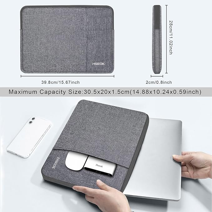 Hseok Laptop Case 15.6 Inch Sleeve, Shockproof Protective Water Repellent with Accessory Pocket,Compatible with Mac Pro 16 inch 2025-2019, Sleeve Bag for Most 15 15.6 16 Notebooks,L01G07