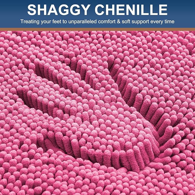 Smiry Luxury Chenille Bathroom Rugs 47x17, Extra Soft and Absorbent Shaggy Bath Mat, Machine Washable, Non-Slip Plush Carpet Runner for Tub, Shower, and Floor, Home Decor Accessories, Hot Pink