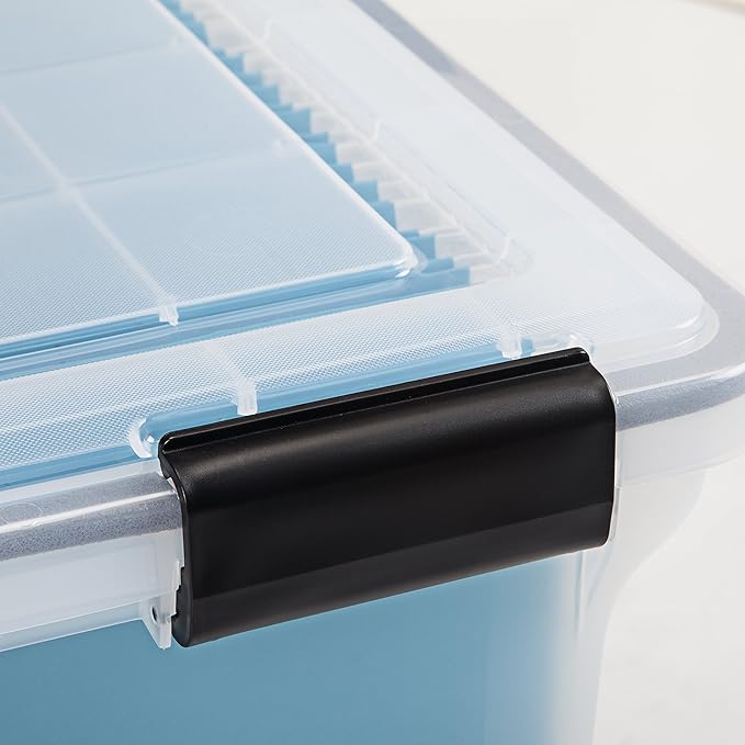 IRIS USA File Box WeatherPro File Organizer Plastic File Box for Letter/Legal File, Water Resistant Document Box, Durable Lid, Seal w/ Secure Latching Buckles, Stackable, Nestable, Clear 32 Qt. 1Pack