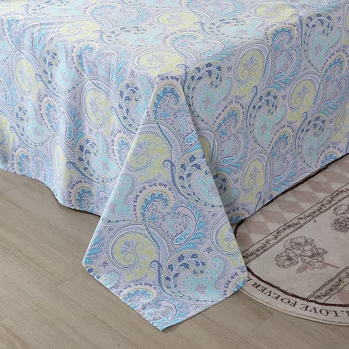 RYNGHIPY Cotton Sheets Floral Print Full Size Sheet Sets Flower Botanical Pattern Egyptian Cotton Bed Sheets Soft and Breathable Deep Pockets (Blue,Full Size)