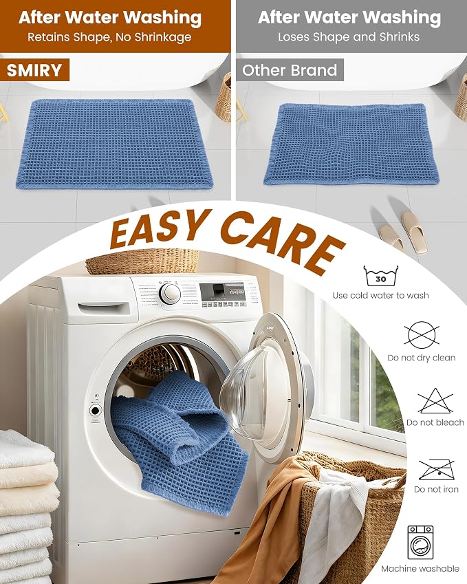 Smiry Waffle Bath Mat 30x20, Extra Soft Absorbent Bathroom Rugs, Non Slip Machine Washable Quick Dry Bath Rugs for Bathroom Floor, Tub, Shower, Home Decor Accessories, Blue