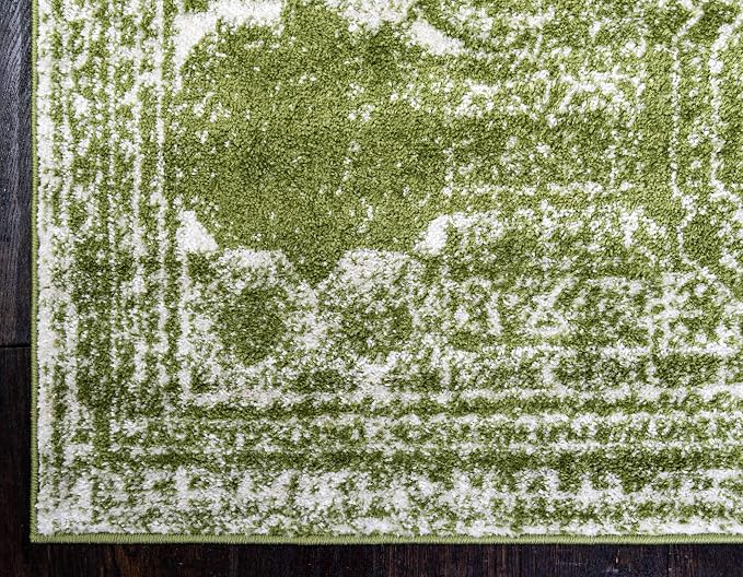 Unique Loom Bromley Collection Area Rug - Wells (2' x 13' 1" Runner, Green/ Ivory)