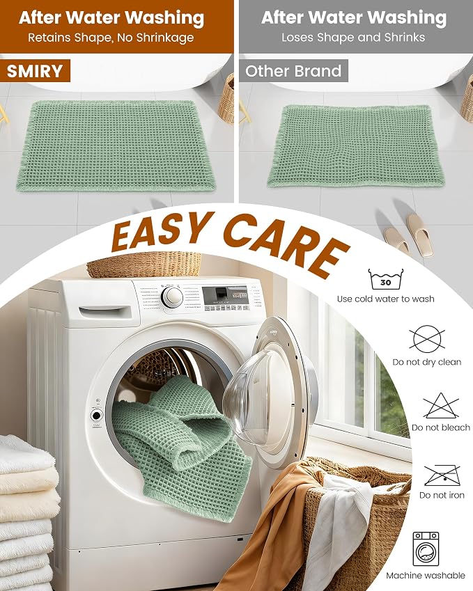 Smiry Waffle Bath Mat 24x16, Extra Soft Absorbent Bathroom Rugs, Non Slip Machine Washable Quick Dry Bath Rugs for Bathroom Floor, Tub, Shower, Home Decor Accessories, Sage Green