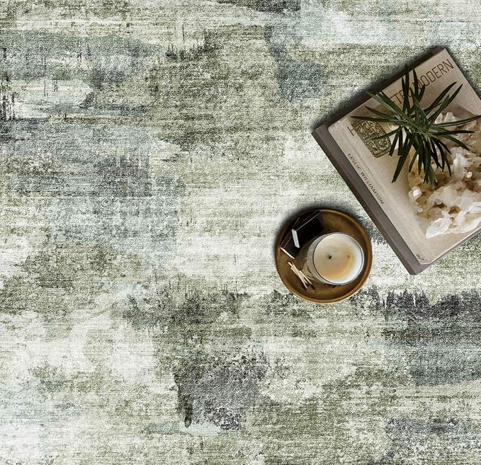 4x6 Rug, Small Area Rug for Living Room, Bedroom, Kitchen, Machine Washable Non-Slip Throw Rug, Modern Abstract Carpet for Entryway Nursery Coffee Table, Green