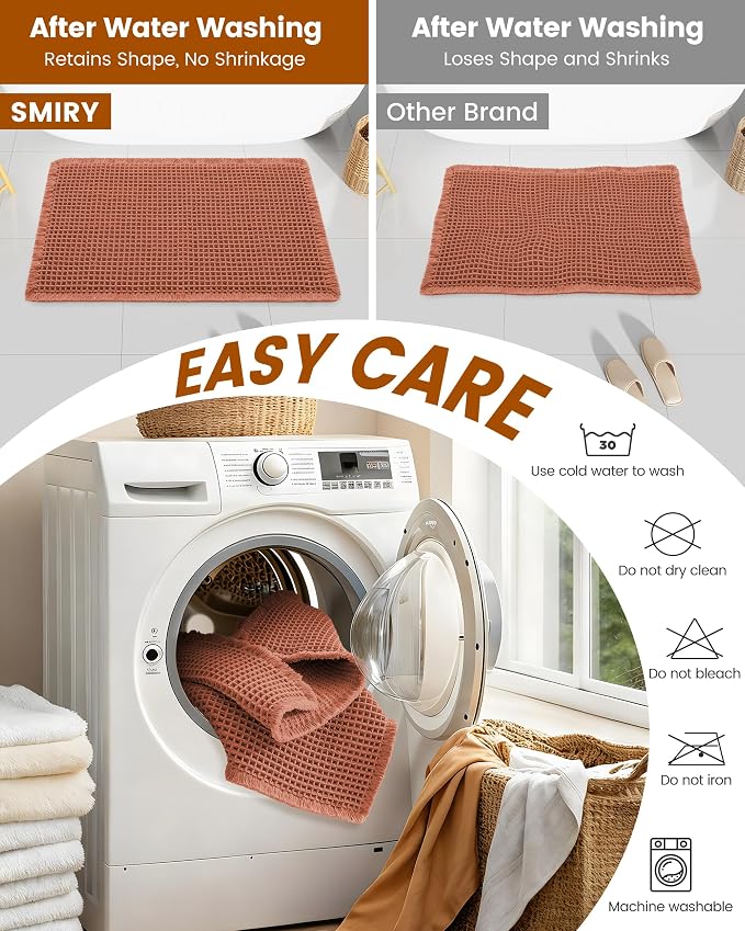 Smiry Waffle Bath Mat 47x24, Extra Soft Absorbent Bathroom Rugs, Non Slip Machine Washable Quick Dry Bath Rugs for Bathroom Floor, Tub, Shower, Home Decor Accessories, Orange