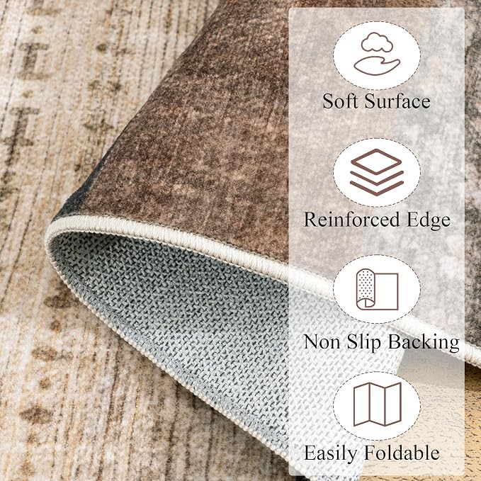 Modern Geometric Patchwork Indoor Area Rug for Living Room, Beige 4'x 6' Large Rug Rockwood Collection Hardwood Floors Decor for Bedroom, Beige Throw Carpet for Office Entryway Dining Room