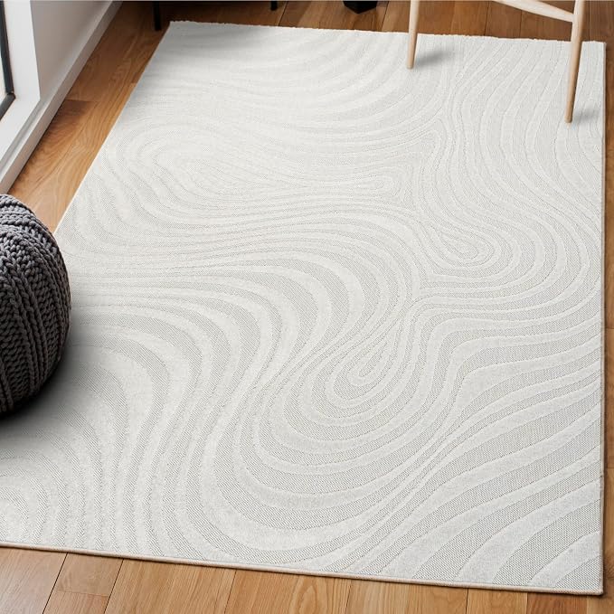 JONATHAN Y Maribo High-Low Abstract Striped Cream/Ivory 10x13 Indoor/Outdoor Area Rug, Pet Friendly, Non-Shedding, Stain Resistant, Easy-Cleaning for Backyard, Patio (SCN103A-13)