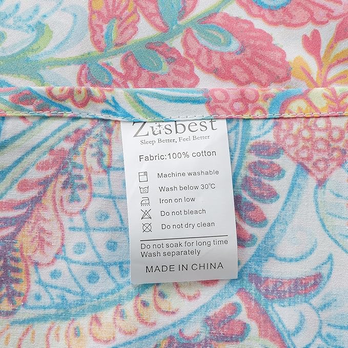 Zusbest California King Floral Sheets 100% Cotton Pink Green Paisley Bed Sheet Set Watercolor Bedding Luxury Soft Breathable Crispy Cooling Percale Sheets 17.5'' Deep Pocket Sheets Cal King, 4 Pieces