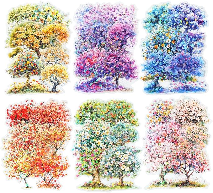 AuriicLeaf Flower Tree Scrapbook Stickers Set, 60PCS Holographic Ephemera for Scrapbooking, Junk Journaling, Crafting, DIY Projects, Diaries, and Art Supplies