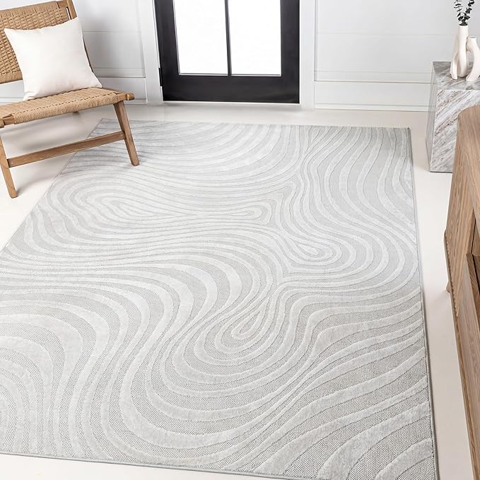 JONATHAN Y Maribo High-Low Abstract Striped Cream/Ivory 6x9 Indoor/Outdoor Area Rug, Pet Friendly, Non-Shedding, Stain Resistant, Easy-Cleaning for Backyard, Patio, Porch (SCN103A-6)