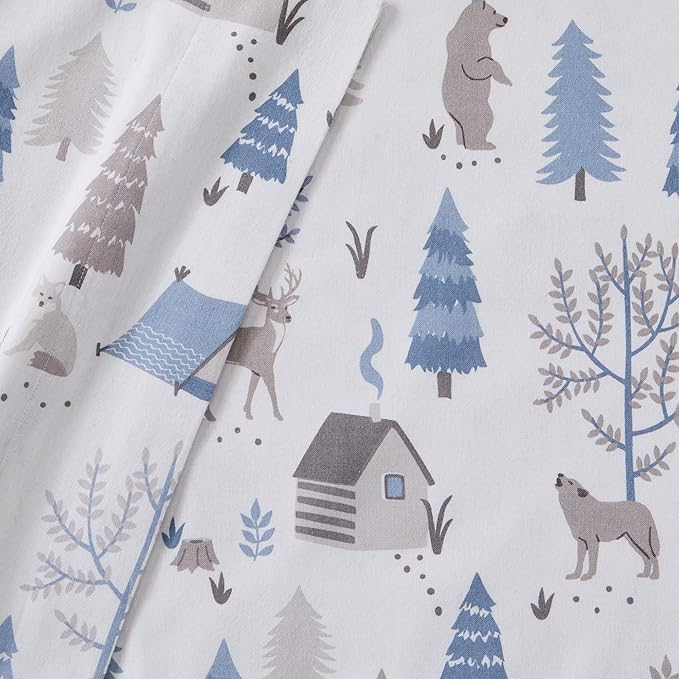 Market & Place 100% Turkish Cotton Flannel Sheet Set | 4 Piece Deep Pocket Novelty Cozy Winter Bed Sheets | Double Brushed for Extra Softness & Comfort | Alpine Collection (Full, Winter Wildlife)