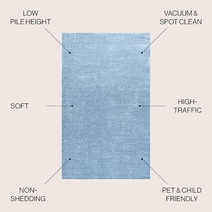 JONATHAN Y Haze Solid Low-Pile Classic Blue Indoor Area Rug 5x8, Coastal,Bohemian,Minimalist,Classic, Easy-Cleaning for Living Room,Bedroom,Kitchen,Pet Friendly,Non-Shedding (SEU100F-5)