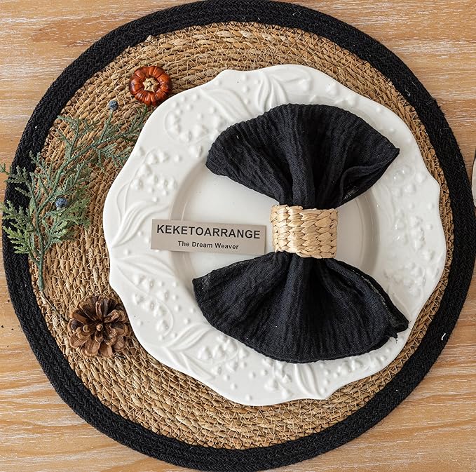 Cheesecloth 17x17 Inches Cloth Napkins Reusable Handmade Washable Table Napkins for Lunch Dinner Wedding Baby Shower Bridal Shower Party Rustic Boho Decorations Bulk Set of 6 Black