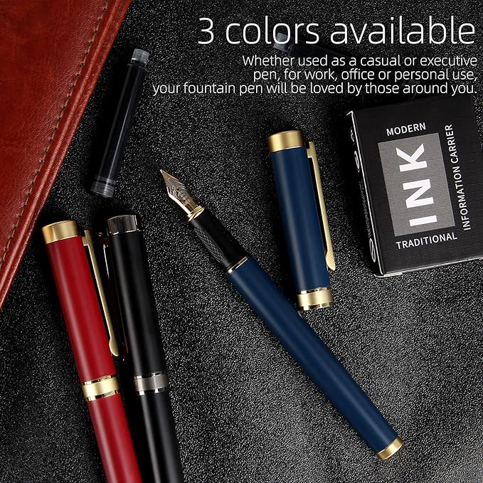 Zalantan Fountain pen,Luxury pen,Nice pen gift pure copper heavy feel Office Executive Pen Smooth Writing Pens for Men Funcy Pens with Gift Case 10 black cartridges medium nib (Blue)