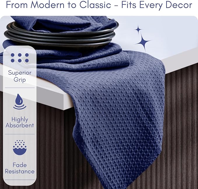 TWINY threads Kitchen Dish Towels Set of 6, 100% Cotton Waffle Weave, Absorbent Dishcloth & Tea Towel with Hanging Loop, Reusable for Table Cleaning, Quick Drying - 16x26 Inches - Indigo Blue
