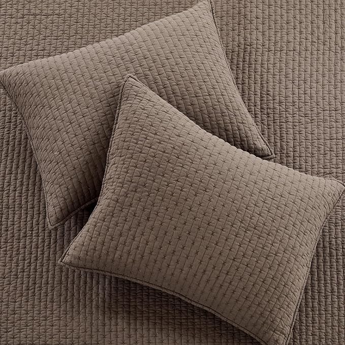 Levtex Home Cross Stitch Reversible King/Cal King Quilt Set (106x92in) with 2 Pillow Shams (36x20in) - Stitch Texture - Cocoa - Cotton King Size Quilt Bedding Set - Lightweight, Soft, Pre-Washed
