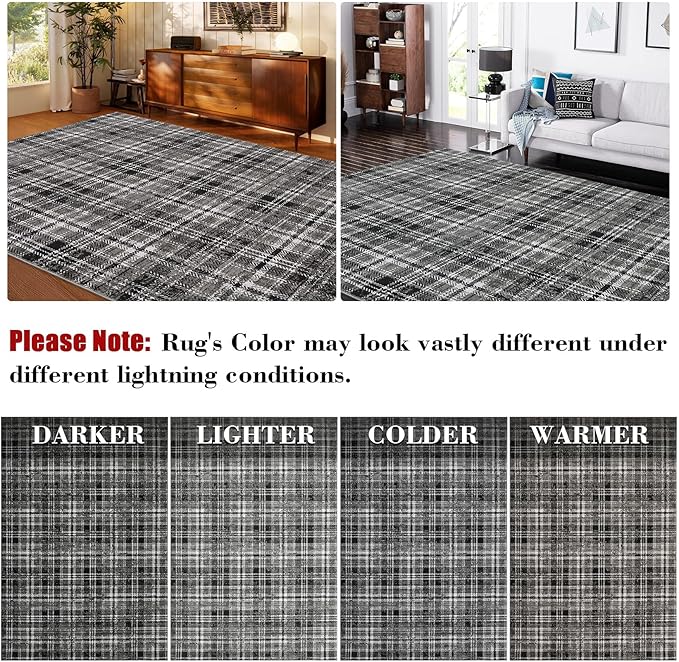 Washable Area Rug 3x5 Plaid Entryway Rug with Non Slip Rubber Backing, Farmhouse Soft Low Pile Rustic Stain Resistant Accent Rug for Living Room Bedroom Playroom