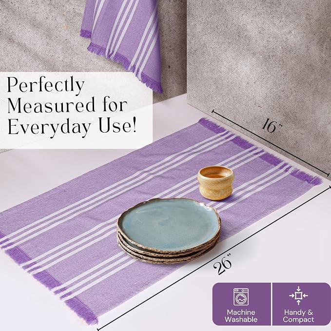 Striped Kitchen Towels 12 Pack, 16x26 Inches, 100% Cotton, Absorbent Dish Towels for Kitchen Drying, Reusable Dishcloths for Cleaning, Quick Dry Wash Rags for Everyday Use - Lavender