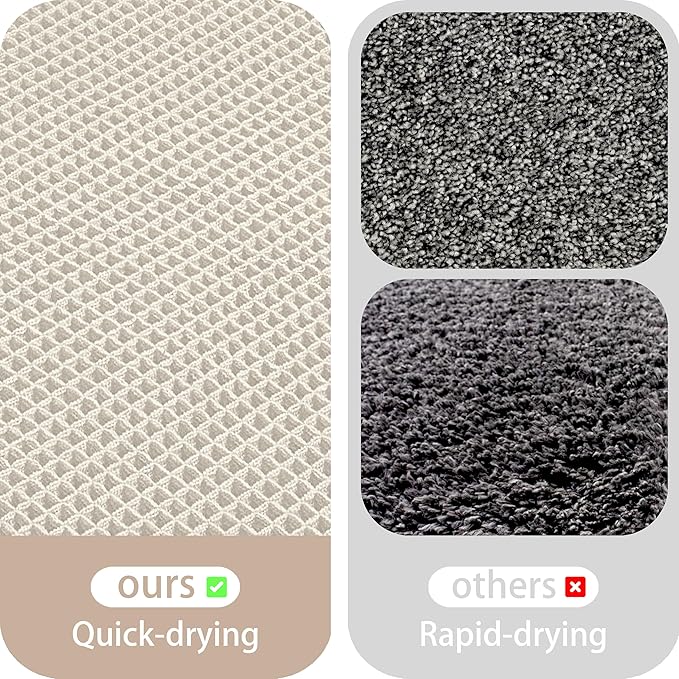 Waffle Bath Mat Non Slip, Boho Bathroom Rug, Super Absorbent Quick Dry Bathroom Mat, Soft Farmhouse Bath Rug with Tassels, Small Washable Shower Mats for Floor 20"x32", Square Cream