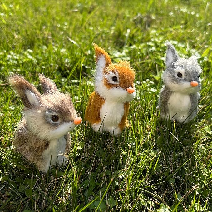 3 Realistic Mini Plush Bunnies - Lifelike Rabbit Figurines for Easter Decor, Spring Home Decoration, Dollhouse Props, Christmas Ornaments Little Rabbits