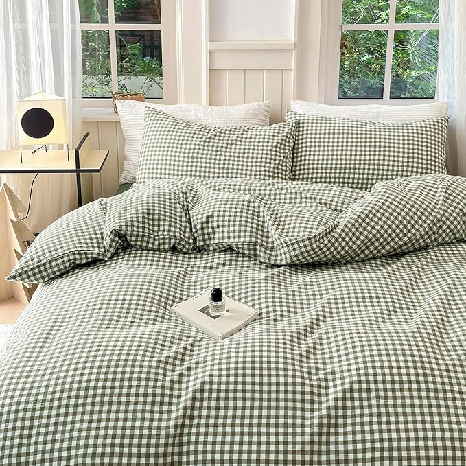 LifeTB Twin XL Comforter Set Green Gingham Comforter for Men Boys Geometric Plaid Comforter Set Grid Checkered Pattern Comforter with 2 Pillowcases Fluffy Soft Plaid Gingham Bedding Set Twin XL