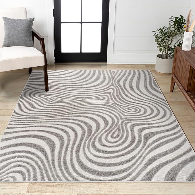 JONATHAN Y Maribo High-Low Abstract Striped Indoor/Outdoor Area Rug 3x5, Gray, Contemporary, Modern, Vintage, Bohemian for Bedroom,Kitchen,Living Room,Non Shedding,Easy-Washing (SCN103B-3)