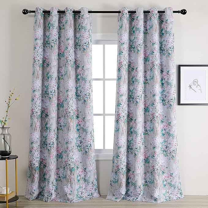 MYSKY HOME Floral Curtains 95 inch Length 2 Panels for Bedroom, Thermal Insulated Living Room Drapes, Vintage Flower Grommet Window Curtains, Pink and Green