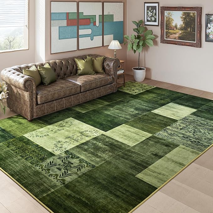 Tepook 6x9 Green Area Rugs for Living Room, Modern Large Geometric Rug for Bedroom, Washable Patchwork Rug Indoor Non Slip Throw Carpets for Dining Room Office Farmhouse Home Decor