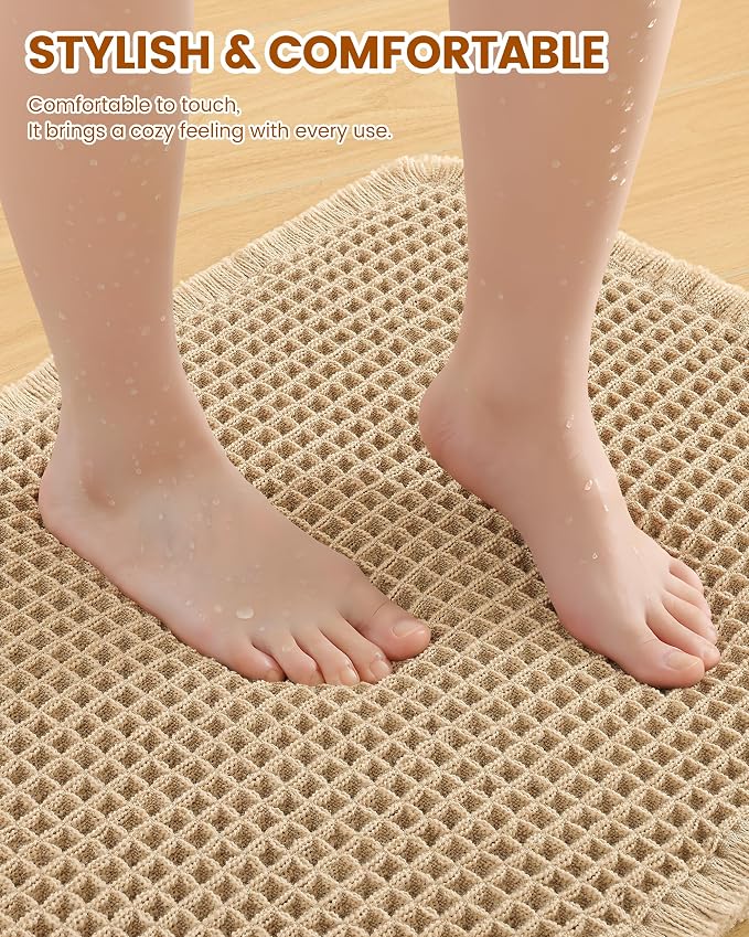 Smiry Waffle Bath Mat 72x16, Extra Soft Absorbent Bathroom Rugs, Non Slip Machine Washable Quick Dry Bath Rugs for Bathroom Floor, Tub, Shower, Home Decor Accessories, Brown