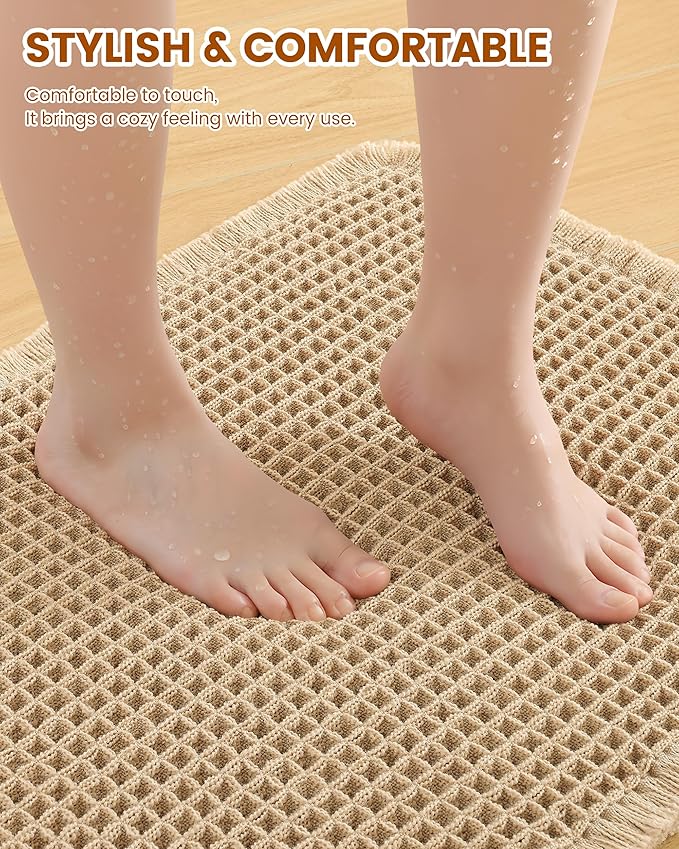 Smiry Waffle Bath Mat 60x16, Extra Soft Absorbent Bathroom Rugs, Non Slip Machine Washable Quick Dry Bath Rugs for Bathroom Floor, Tub, Shower, Home Decor Accessories, Brown