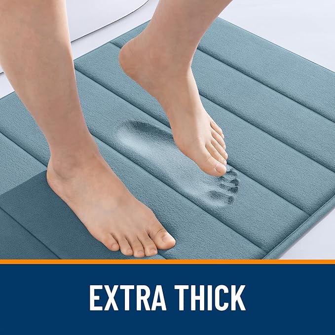 OLANLY Memory Foam Long Bathroom Rugs Runner 47x24, Super Soft Absorbent Bath Mat, Quick Dry, Machine Washable Shower Floor Rugs, Bathmat Carpet, Bathroom Home Decor Accessories, Airy Blue
