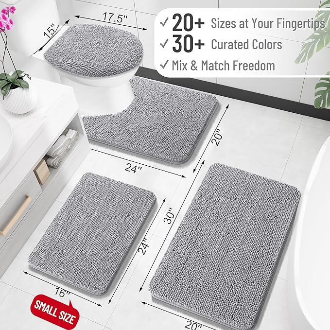 OLANLY Bathroom Rugs 59x20, Extra Soft Absorbent Chenille Bath Rugs, Rubber Backing Quick Dry, Machine Washable Bath Mats for Bathroom Floor, Tub and Shower, Home Decor Accessories, Grey