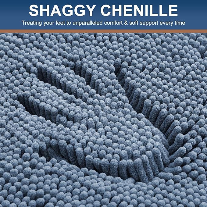 Smiry Luxury Chenille Bathroom Rugs 24x16, Extra Soft and Absorbent Shaggy Bath Mat, Machine Washable, Non-Slip Plush Carpet Runner for Tub, Shower, and Floor, Home Decor Accessories, Grayish Blue