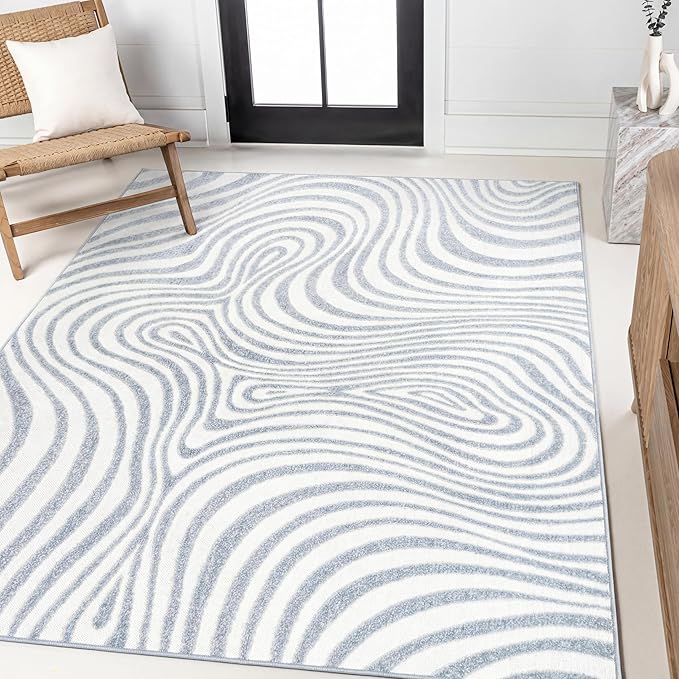 JONATHAN Y Maribo High-Low Abstract Striped Light Blue/Ivory 12x18 Indoor/Outdoor Area Rug, Pet Friendly, Non-Shedding, Stain Resistant, Easy-Cleaning for Backyard, Patio (SCN103C-18)