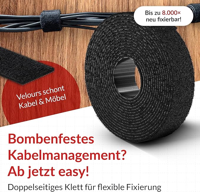 Label-the-cable Cable Management Ties Tape, Adjustable, Re-Useable/Cable Tidy/Hook and Loop Cord Organizer, Wire Management/LTC ROLL, 1 PCS, 3m x 16mm, Black, LTC 1210
