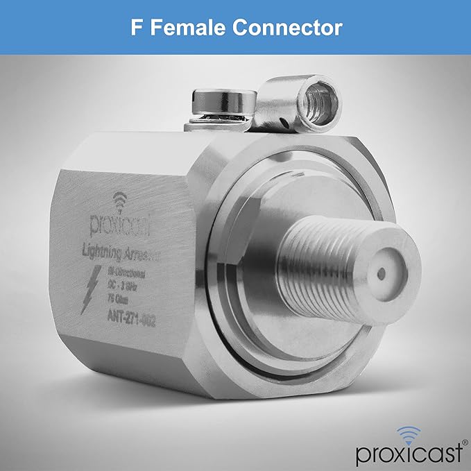 Proxicast Coaxial Lightning Arrester/Suppressor with 75 Ohm F Female Connectors - Pro-Grade Coax Cable Surge Protector for Television (TV) / Satellite Dish Antennas & Cable Internet Use (ANT-271-002)