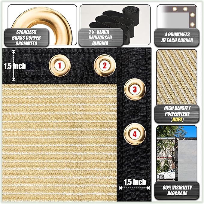 ColourTree Customized Size 6' Black and White Fence Screen Privacy Screen Heavy Duty Cable Zip Ties Included